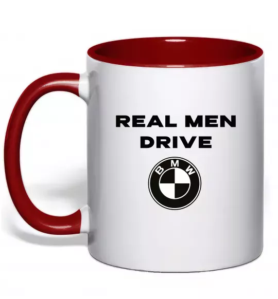Чашка с цветной ручкой Real men drive BMW Красный фото