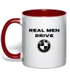 Чашка с цветной ручкой Real men drive BMW Красный фото