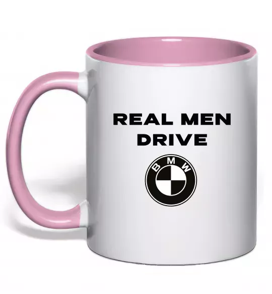 Чашка с цветной ручкой Real men drive BMW Нежно розовый фото
