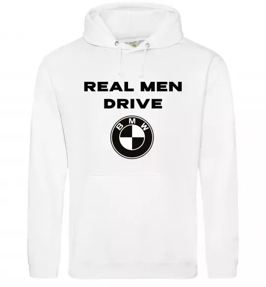 Чоловіча толстовка (худі) Real men drive BMW Білий фото