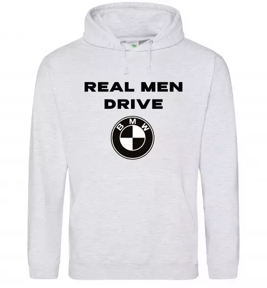 Чоловіча толстовка (худі) Real men drive BMW Сірий меланж фото