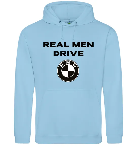 Мужская толстовка (худи) Real men drive BMW Голубой фото