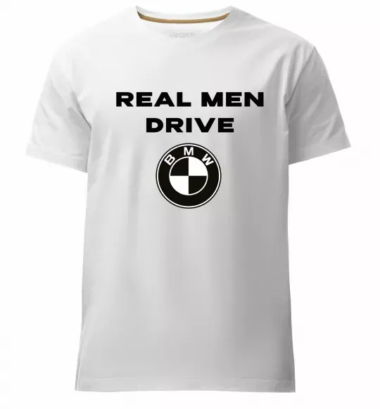 Чоловіча преміум футболка Real men drive BMW Білий фото
