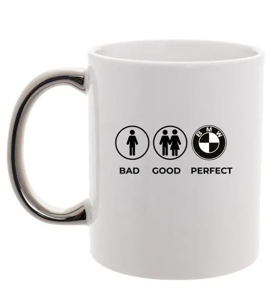 Чашка с цветной ручкой Bad Good Perfect Серебро фото