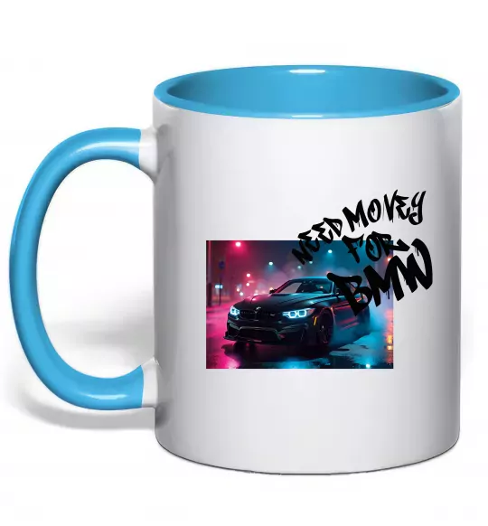 Чашка с цветной ручкой Money for BWM Голубой фото