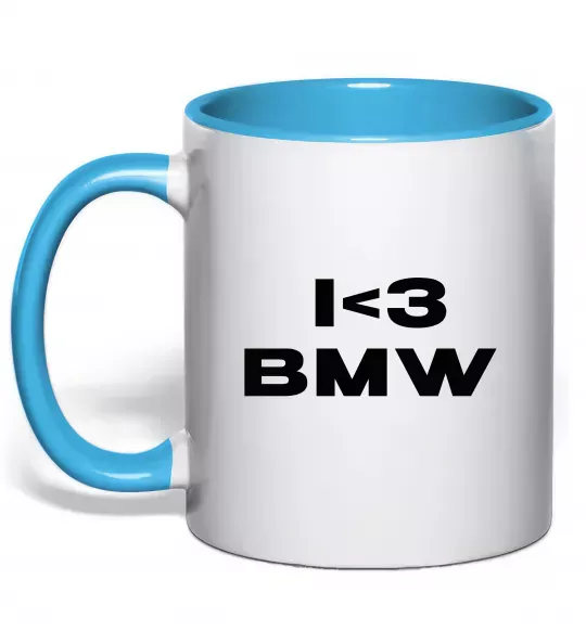 Чашка с цветной ручкой I <3 BMW Голубой фото