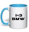 Чашка с цветной ручкой I <3 BMW Голубой фото