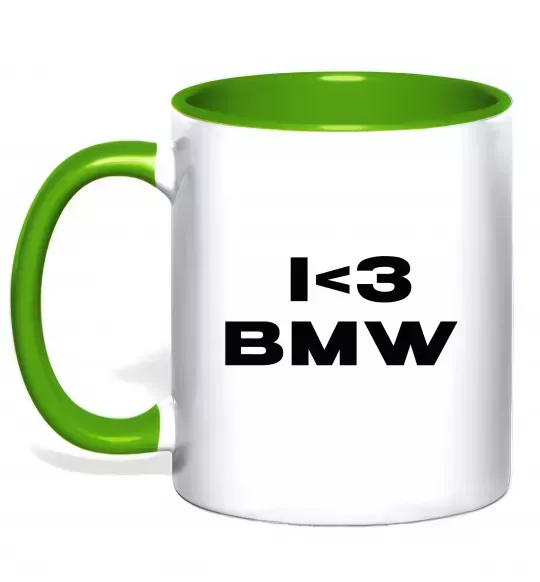 Чашка с цветной ручкой I <3 BMW Зеленый фото