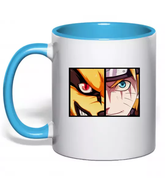 Чашка з кольоровою ручкою Курама vs Наруто Блакитний фото