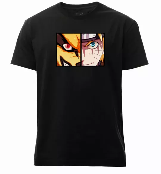 Мужская премиум футболка Курама vs Наруто Черный фото