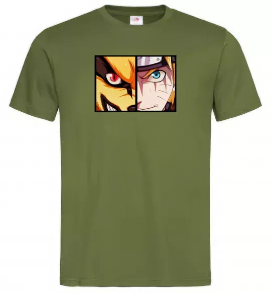 Чоловіча футболка Курама vs Наруто Оливковий фото