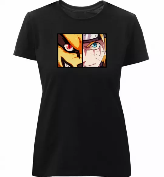 Жіноча преміум футболка Курама vs Наруто Чорний фото