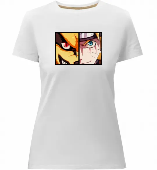 Жіноча преміум футболка Курама vs Наруто Білий фото