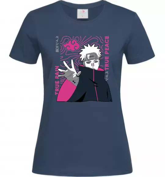 Жіноча футболка True pain true peace Темно-синій фото