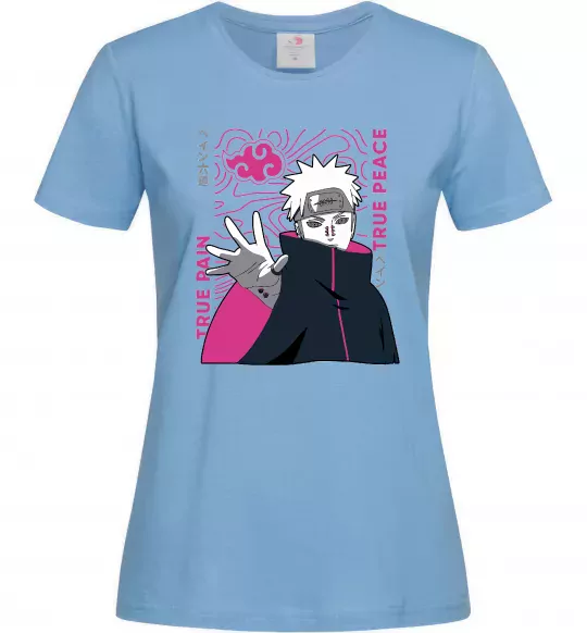 Жіноча футболка True pain true peace Блакитний фото