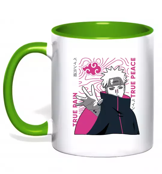 Чашка с цветной ручкой True pain true peace Зеленый фото