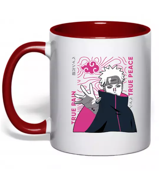 Чашка с цветной ручкой True pain true peace Красный фото