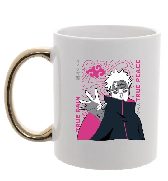 Чашка с цветной ручкой True pain true peace Золото фото