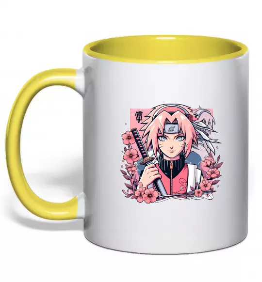 Чашка з кольоровою ручкою Sakura Сонячно жовтий фото