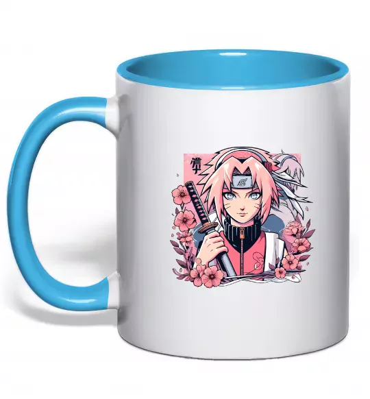 Чашка з кольоровою ручкою Sakura Блакитний фото