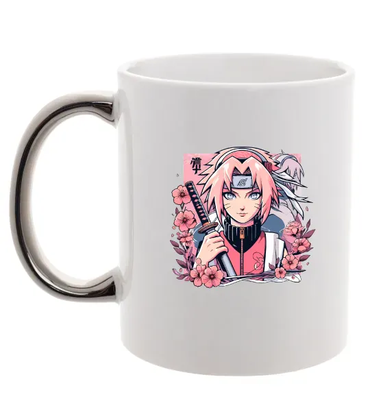 Чашка з кольоровою ручкою Sakura Срібло фото