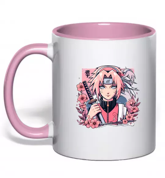 Чашка з кольоровою ручкою Sakura Ніжно рожевий фото