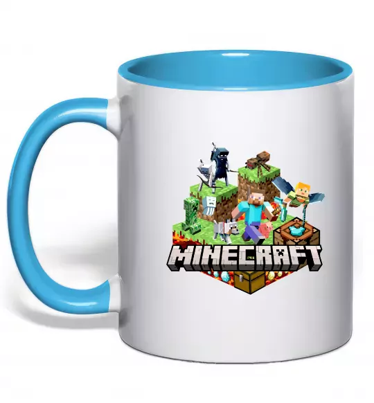 Чашка з кольоровою ручкою Minecraft Блакитний фото