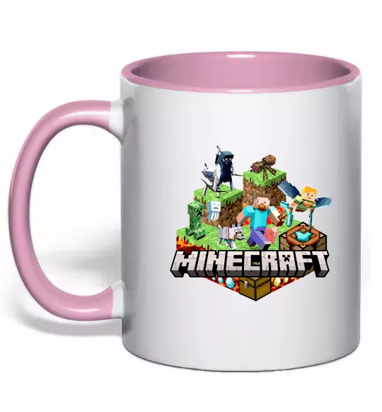 Чашка з кольоровою ручкою Minecraft Ніжно рожевий фото