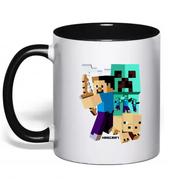 Чашка з кольоровою ручкою Майнкрафт зомбі Чорний фото