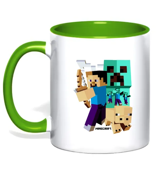 Чашка с цветной ручкой Майнкрафт зомбі Лаймовый фото