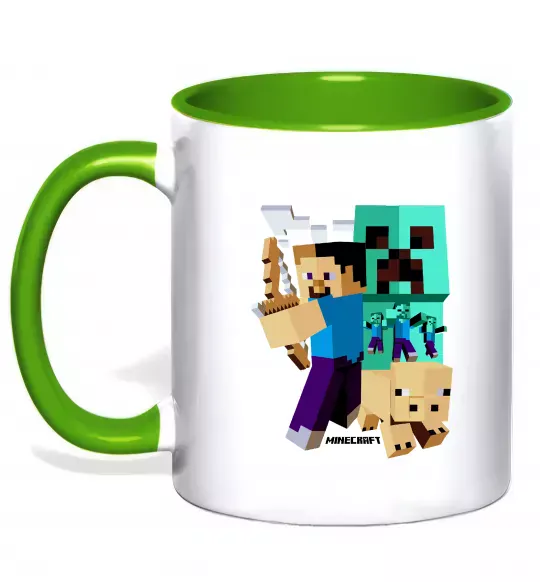 Чашка з кольоровою ручкою Майнкрафт зомбі Зелений фото
