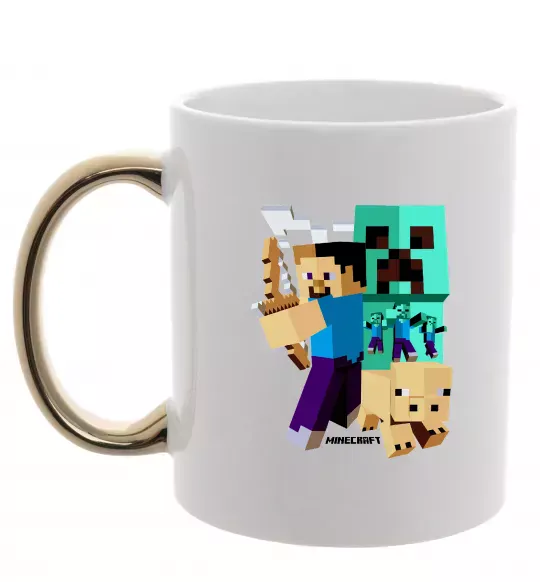 Чашка з кольоровою ручкою Майнкрафт зомбі Золото фото