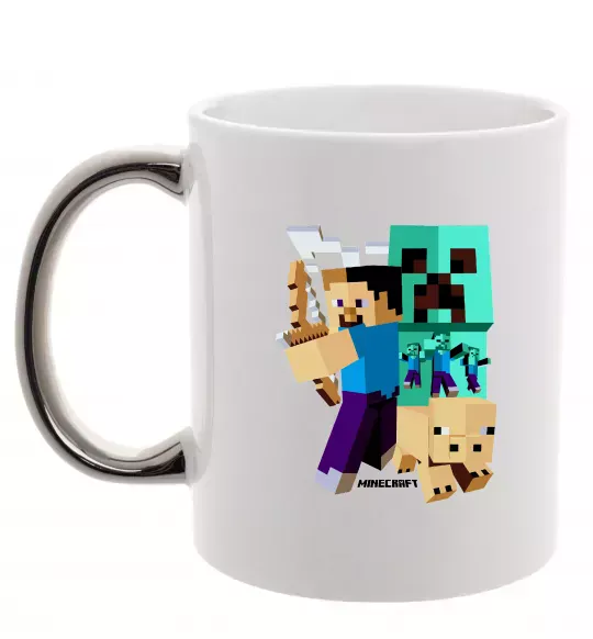 Чашка з кольоровою ручкою Майнкрафт зомбі Срібло фото