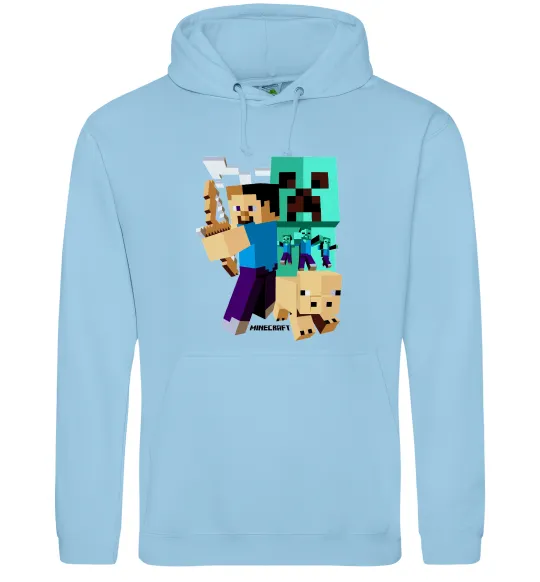 Мужская толстовка (худи) Майнкрафт зомбі Голубой фото