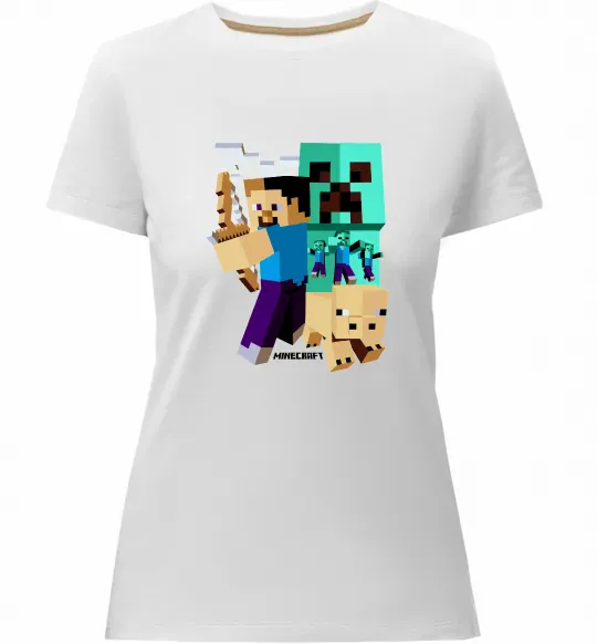 Женская премиум футболка Майнкрафт зомбі Белый фото