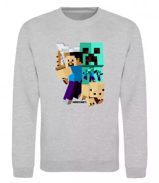 Свитшот Майнкрафт зомбі Серый меланж фото