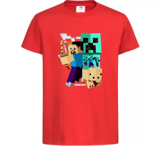 Детская футболка Майнкрафт зомбі Красный фото