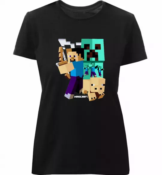 Женская премиум футболка Майнкрафт зомбі Черный фото