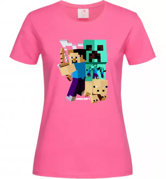 Жіноча футболка Майнкрафт зомбі Яскраво-рожевий фото