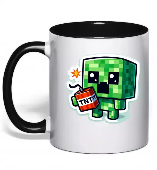 Чашка з кольоровою ручкою Tiny creeper Чорний фото