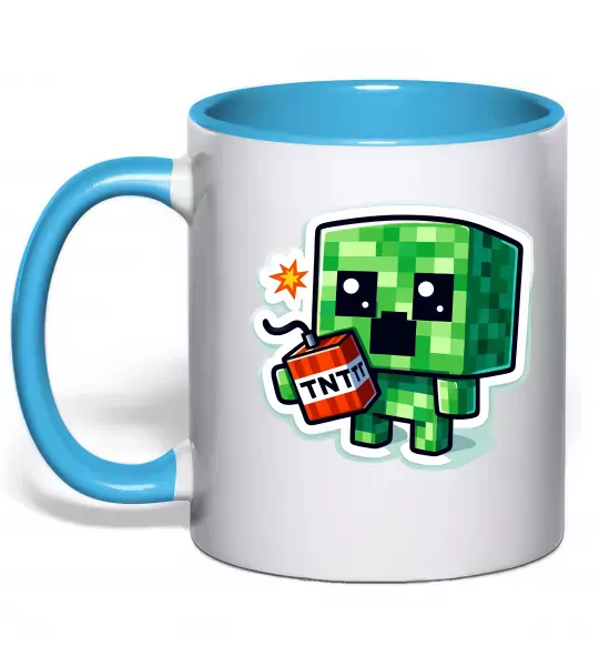 Чашка з кольоровою ручкою Tiny creeper Блакитний фото