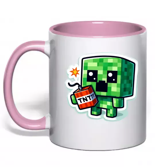 Чашка з кольоровою ручкою Tiny creeper Ніжно рожевий фото