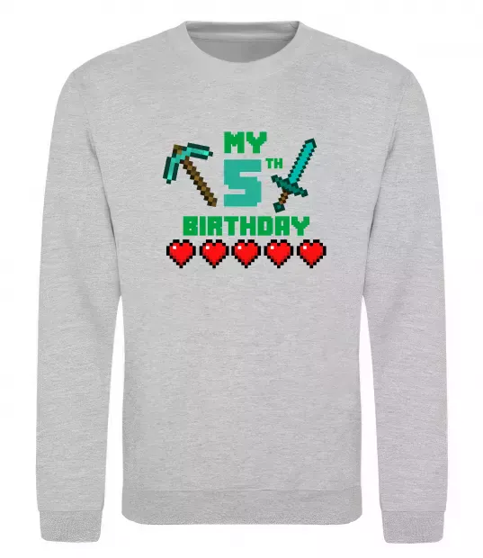 Свитшот My birthday Minecraft Серый меланж фото