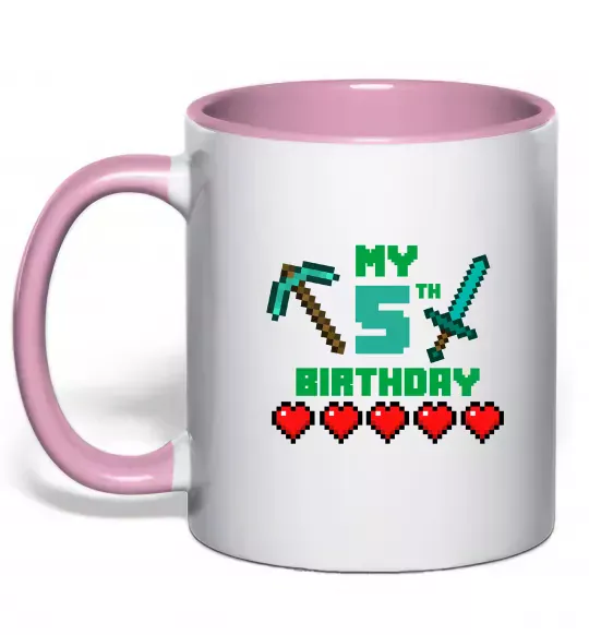 Чашка с цветной ручкой My birthday Minecraft Нежно розовый фото