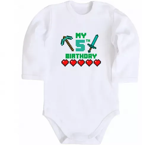 Детский боди My birthday Minecraft Белый фото