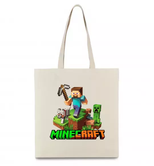 Эко-сумка Майнкрафт з киркою Бежевый фото