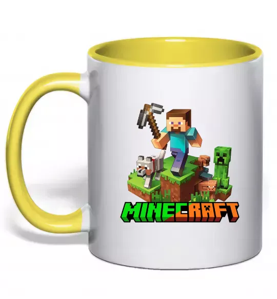 Чашка с цветной ручкой Майнкрафт з киркою Солнечно желтый фото