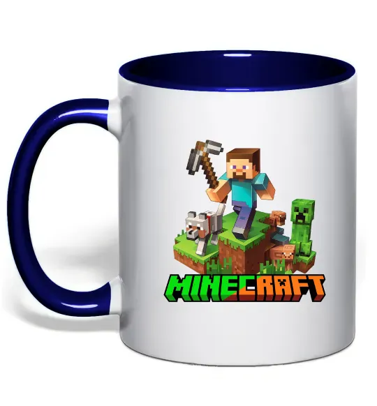 Чашка с цветной ручкой Майнкрафт з киркою Глубокий темно-синий фото