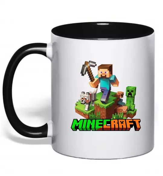 Чашка с цветной ручкой Майнкрафт з киркою Черный фото