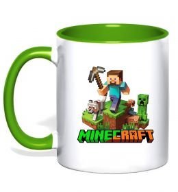 Чашка с цветной ручкой Майнкрафт з киркою